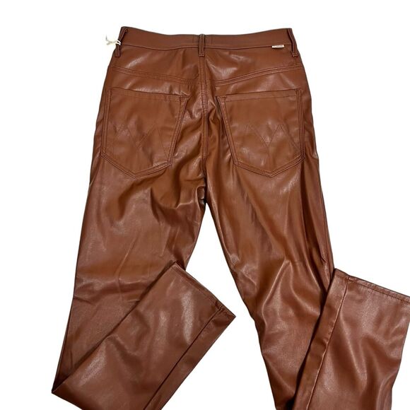 NWT Mother High-Waisted Rail Skimp Friar Brown Faux Leather Pants 29 - Picture 7 of 12